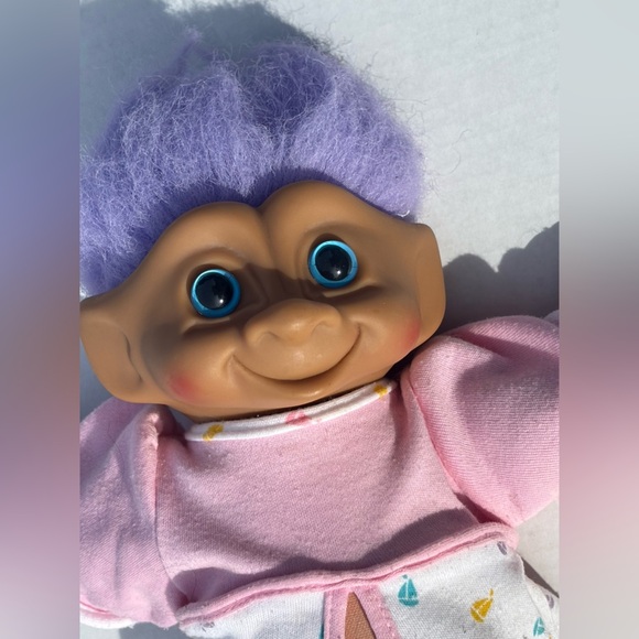 Vintage 1990s 12" Treasure Troll Doll Purple Hair Purple w/  Gem Belly Button - Picture 2 of 9
